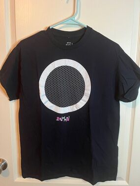 Kids Squid Game Black Short Sleeve Tee with Circular Mesh Graphic Sz M